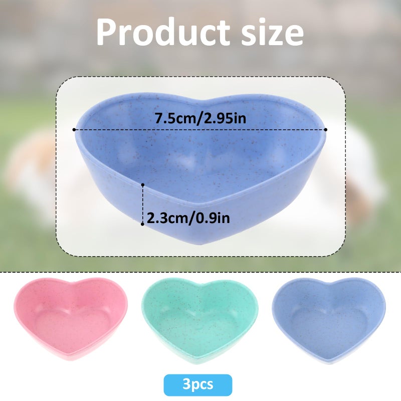 Trinkrittey 3 Pack Hamster Food Bowl Rabbit Guinea Pig Food Dish Cute Heart Shape Water Dish for Hamster Hedgehog Gerbil Small Animals Rat Rodent (Green, Blue and Pink) - Image 2